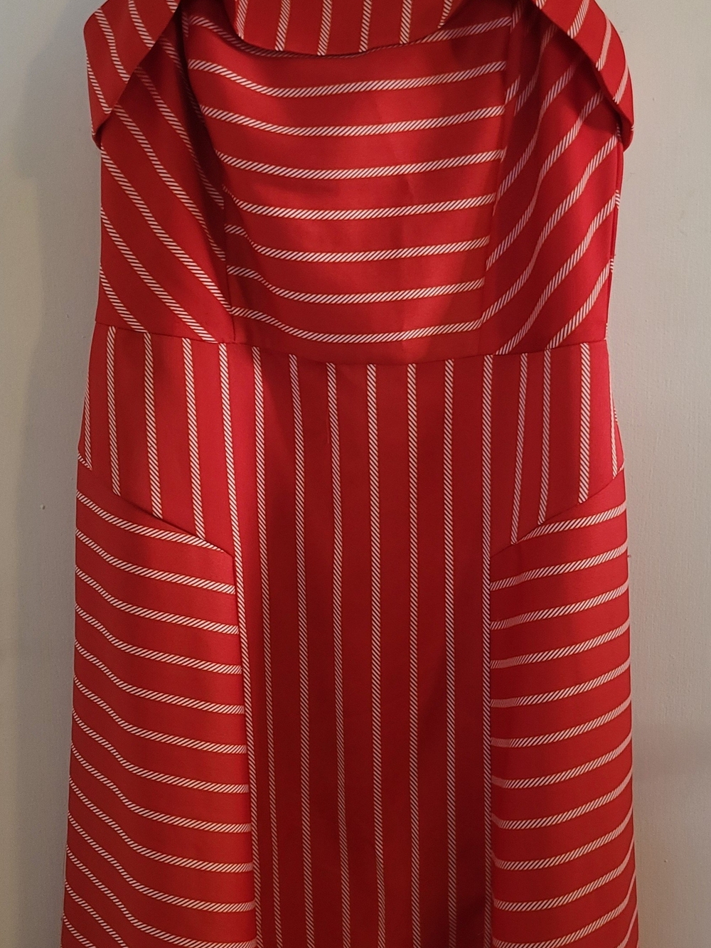 Banana Republic Red & White Striped Fit & Flare Dress Handkerchief Hem Sz 4